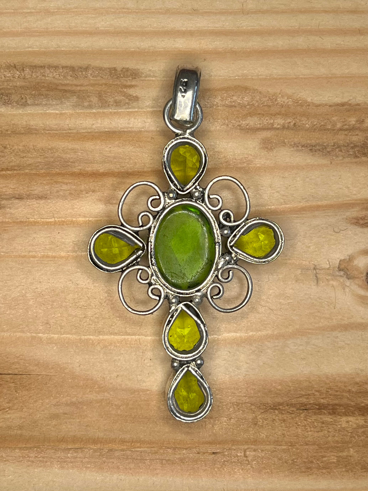 Large Peridot Cross 925 Sterling Silver Pendant