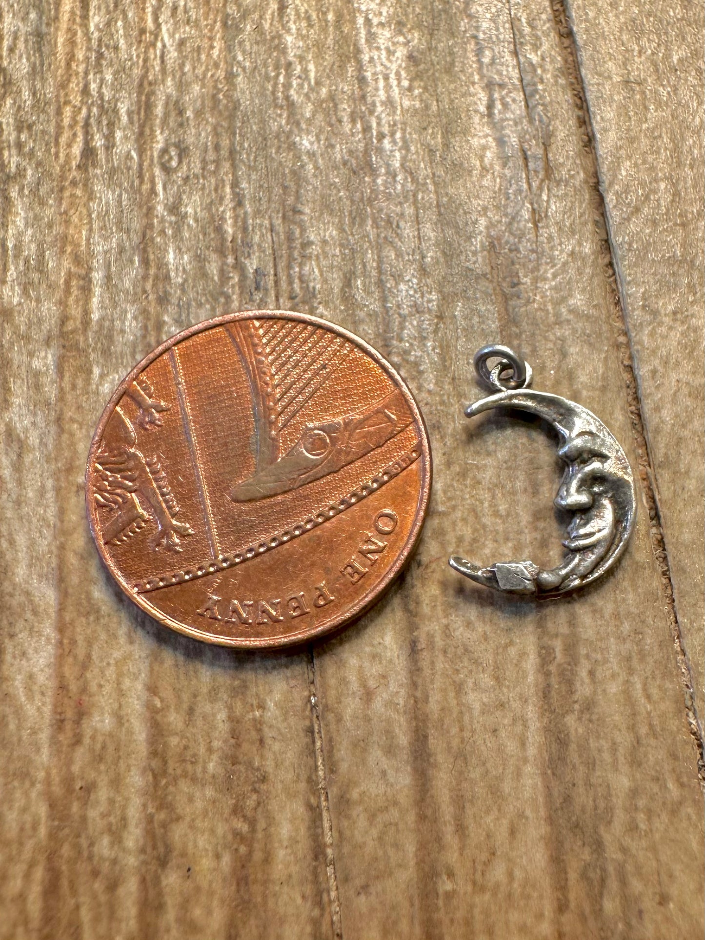 Vintage Moon Face 925 Sterling Silver Charm Pendant