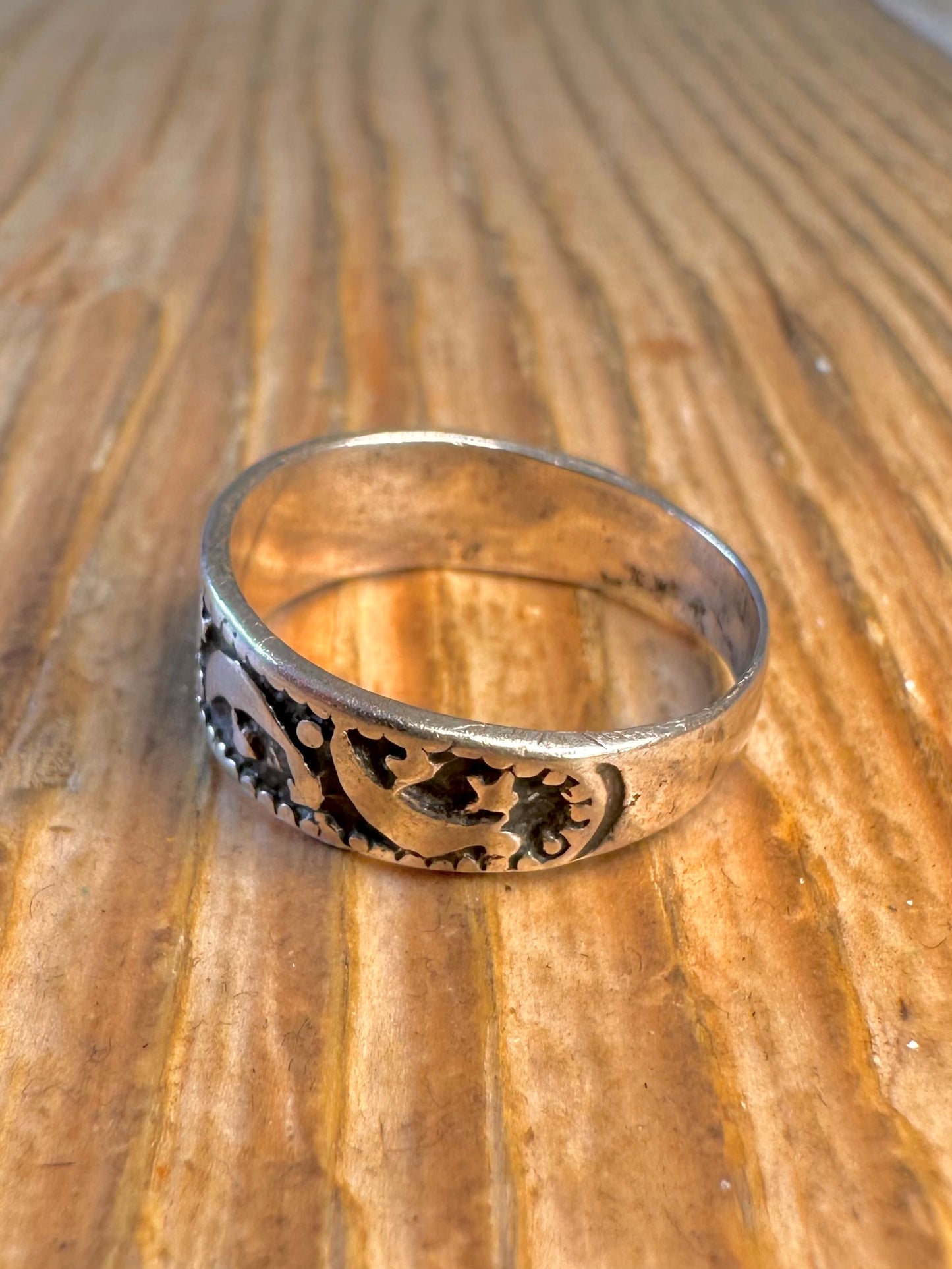 Moon and Star 925 Sterling Silver Size M Ring