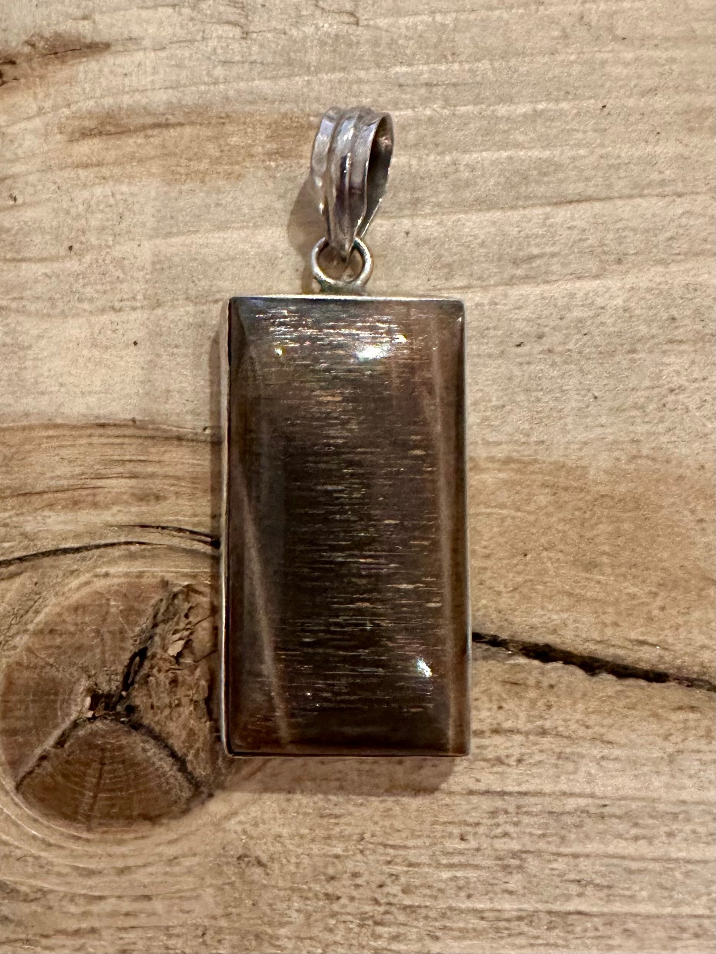 Vintage Brown Agate Rectangle 925 Silver Pendant