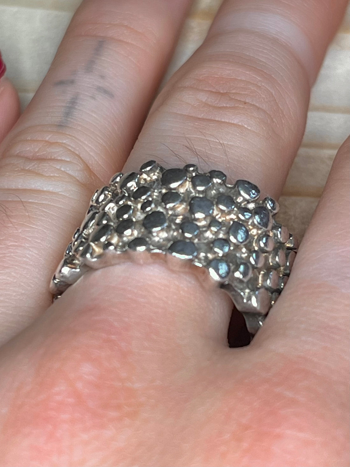 Chunky Heavy Pebble Band 925 Sterling Silver Size R Ring