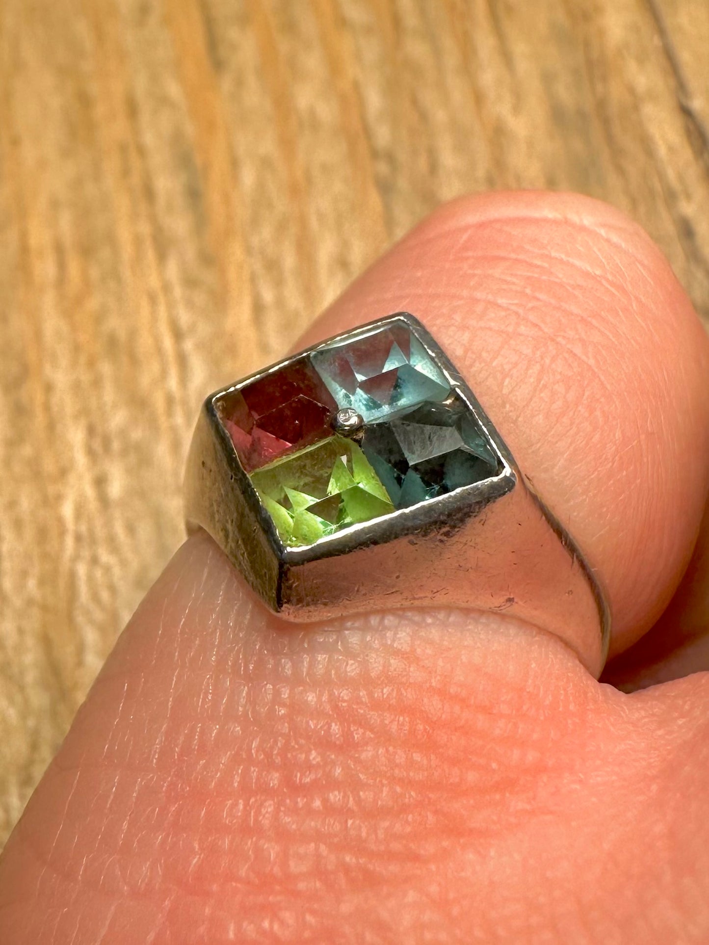 Vintage Multi Gemstone 925 Sterling Silver Size K Ring