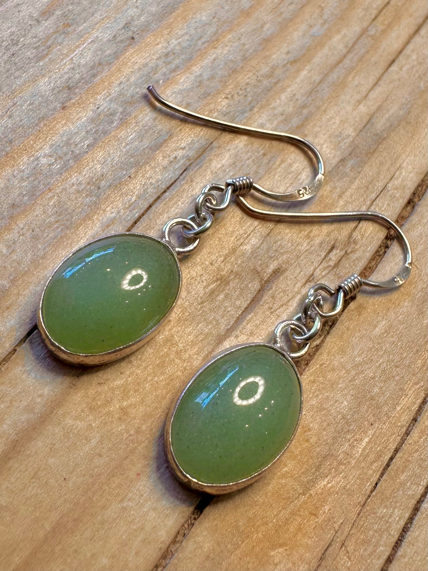 Modern Nephrite Oval 925 Silver Earrings