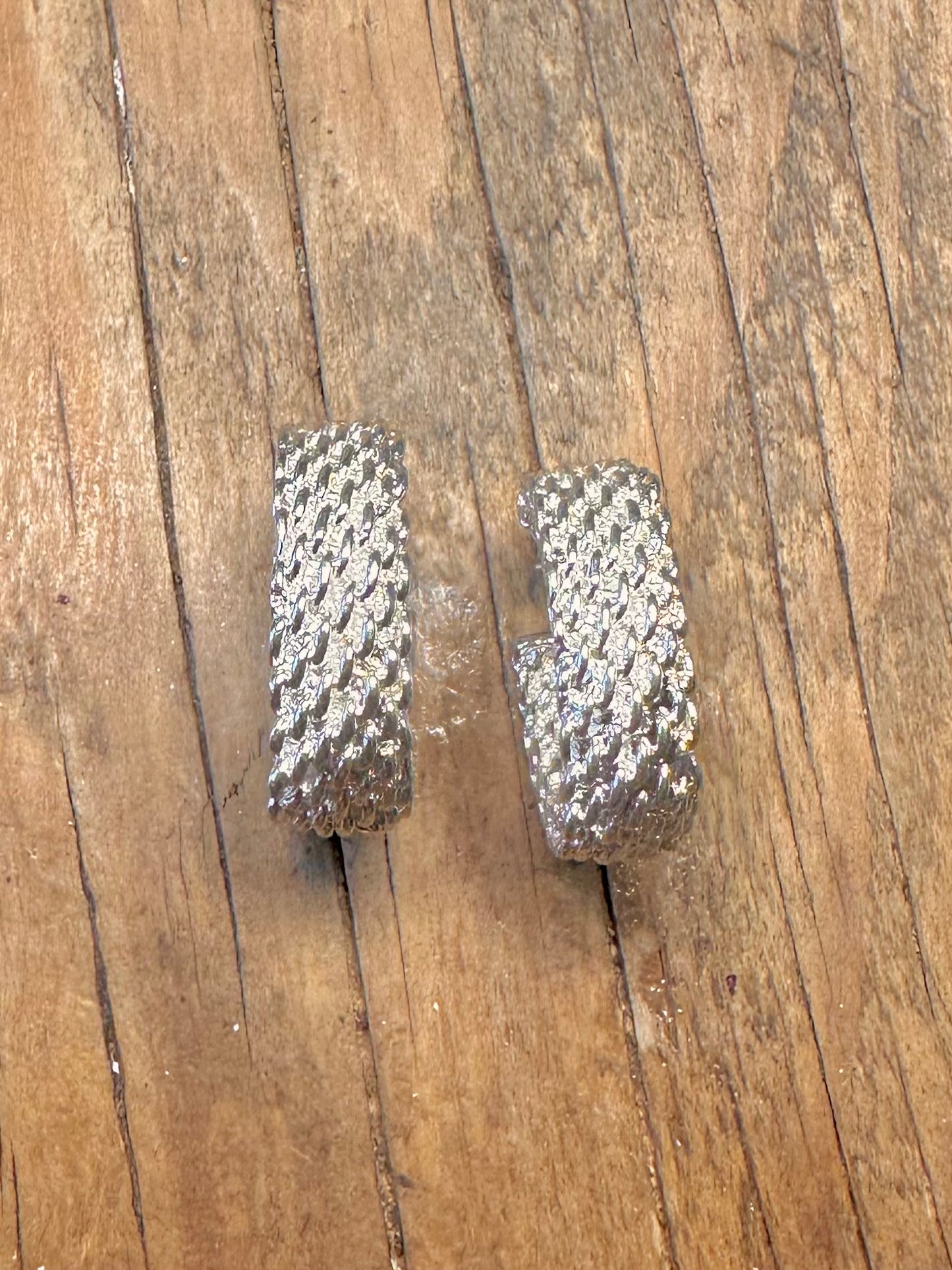 Chunky Mesh Half Hoops 925 Sterling Silver Earrings