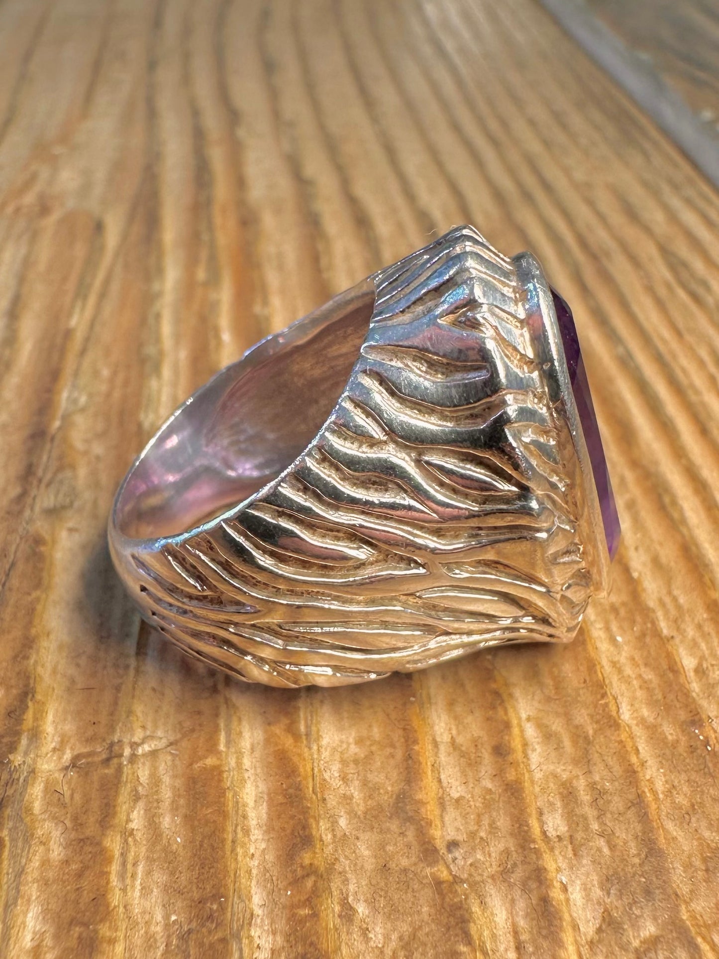 Purple Faceted Textured 925 Sterling Silver Size K1/2 Ring