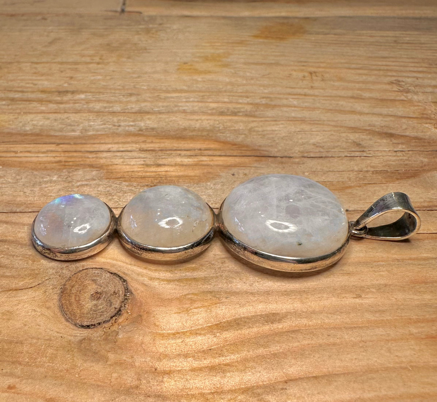 Vintage Trio Moonstone Circle 925 Sterling Silver Pendant