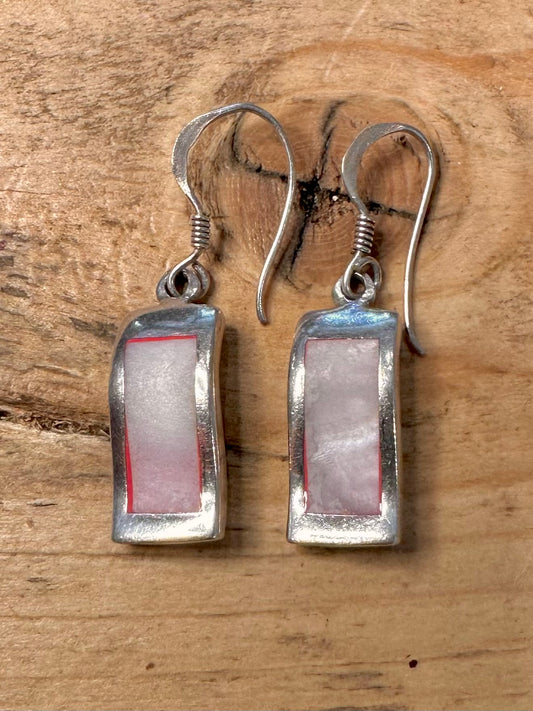 Abstract Pink Mother of Pearl 925 Silver Earrings