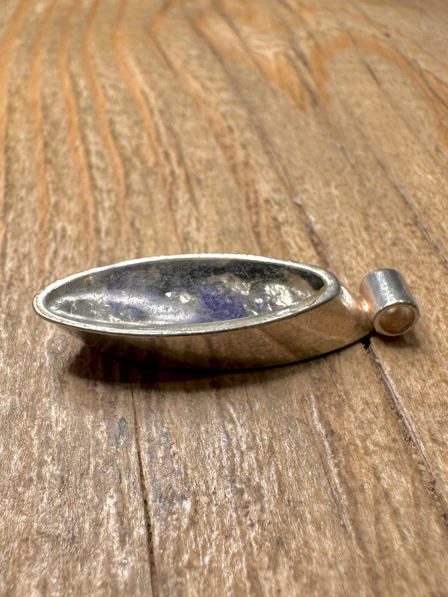 Modernist Blue Foil Oval 925 Sterling Silver Pendant