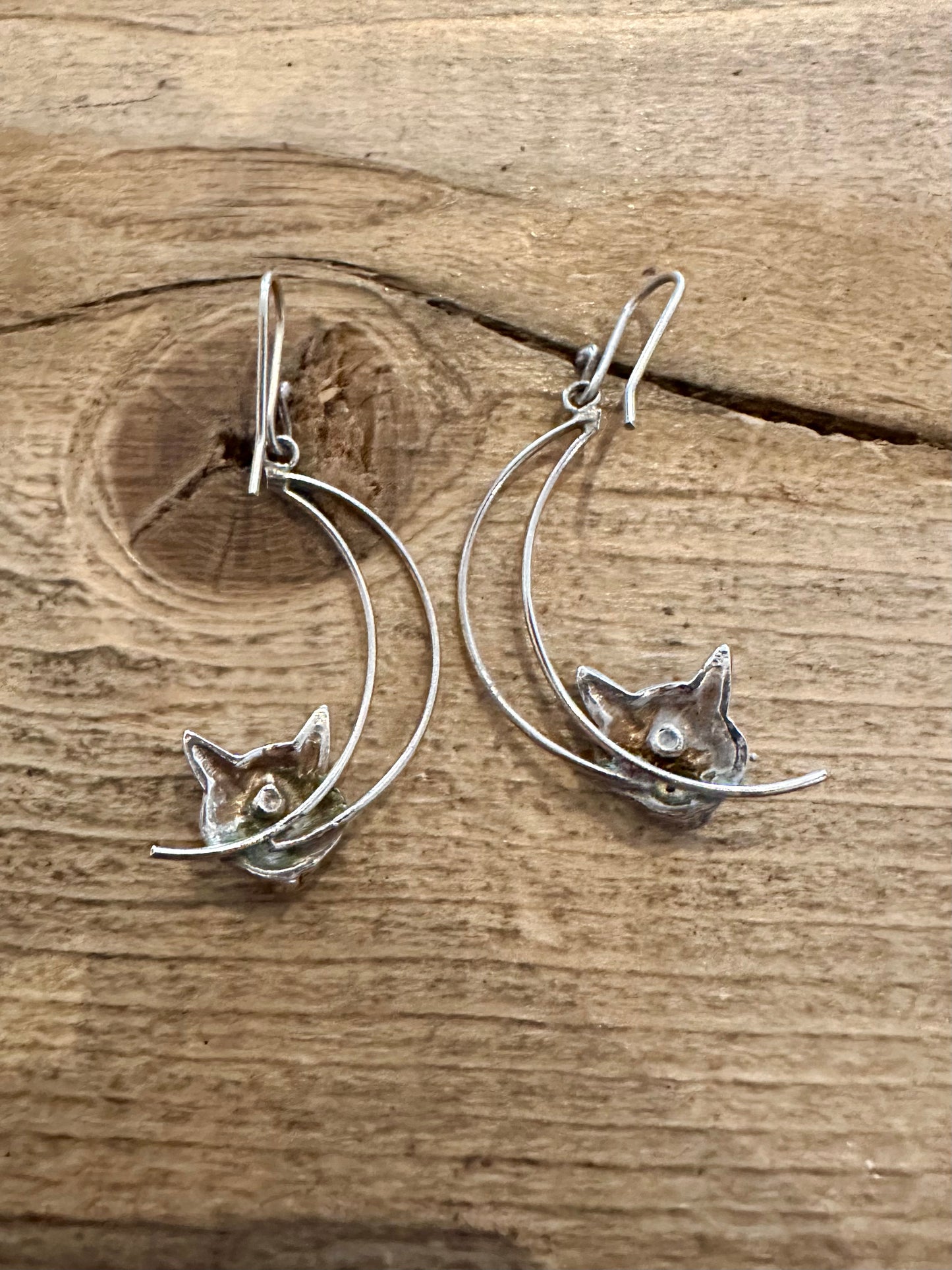 Vintage Fox Dangle 925 Silver Earrings