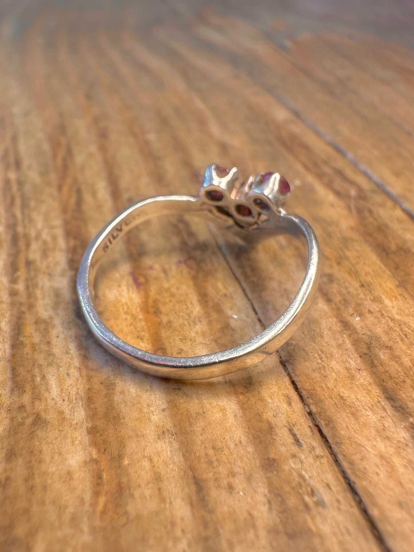 Garnet Wishbone 925 Sterling Silver Size L Ring