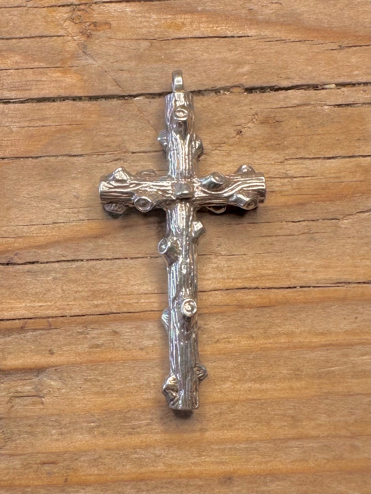 Abstrakter Zweigholz-Stil Kreuz 925 Sterling Silber Anhänger