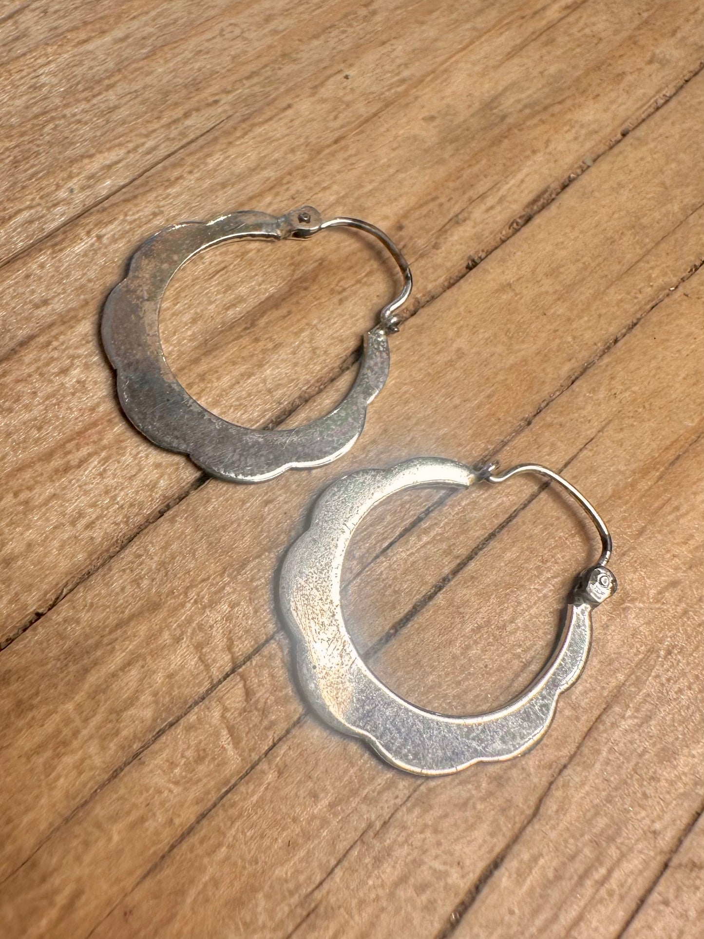 Vintage Unique Shape Hoop 925 Sterling Silver Earrings