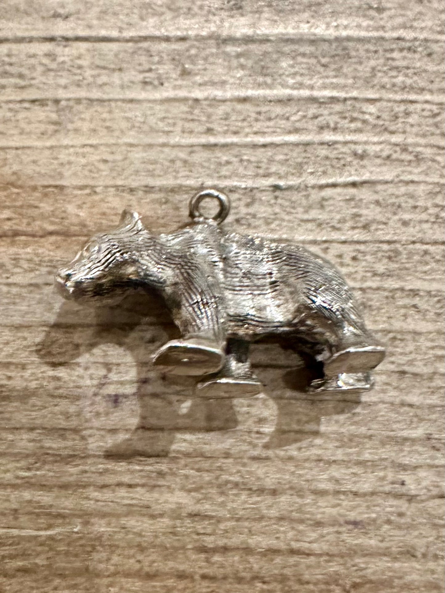 Vintage Bear Textured Solid 925 Silver Charm Pendant