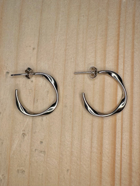 Flat Twist Hoops 925 Sterling Silver Earrings
