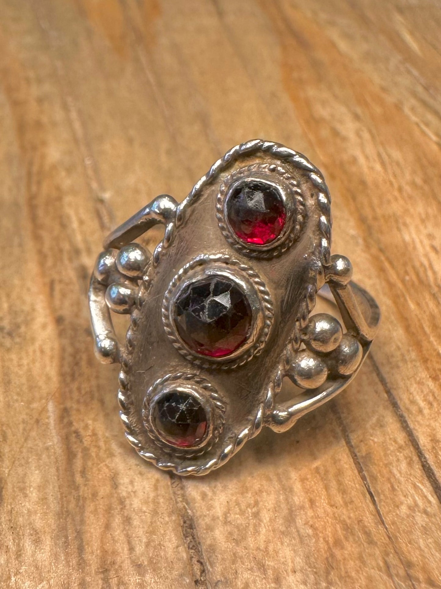 Vintage Garnet Boho 925 Sterling Silver Size N1/2 Ring