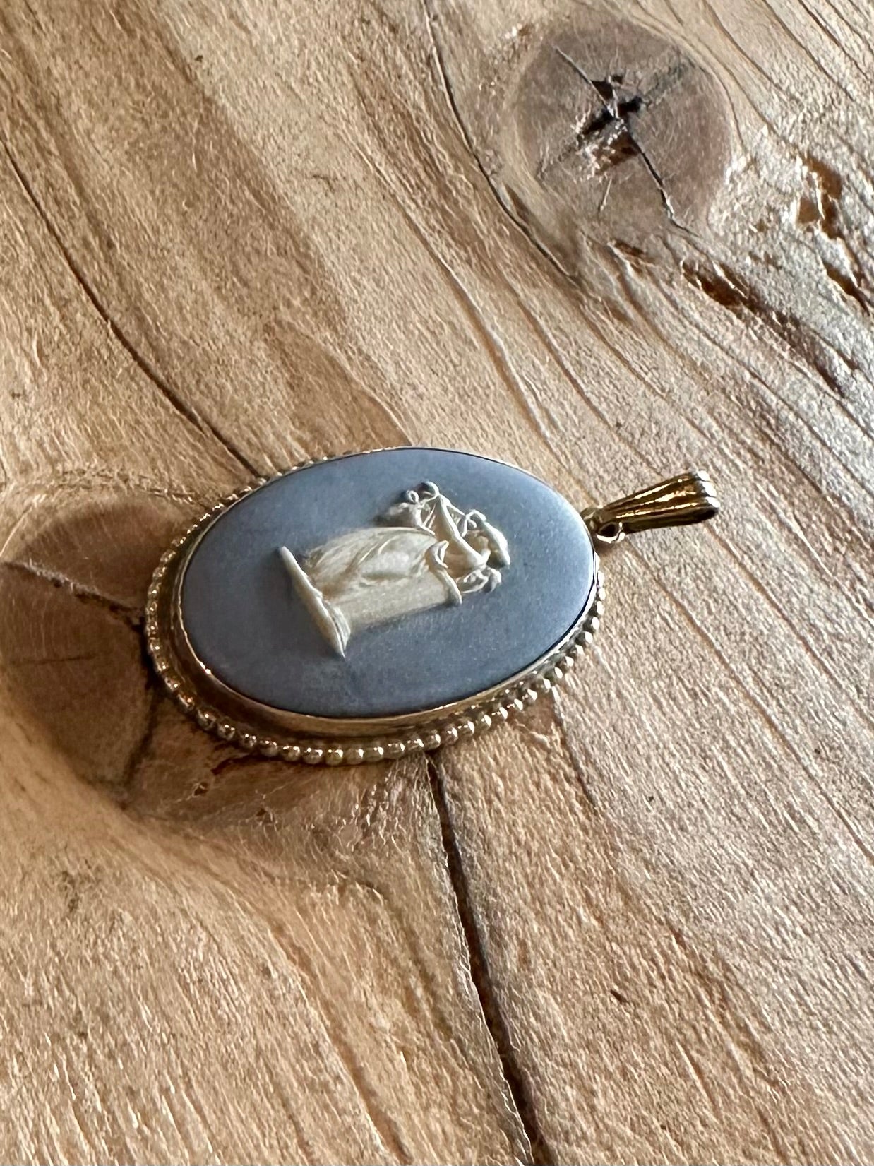 Vintage Blue Wedgwood Harp 925 Silver Made in England Pendant