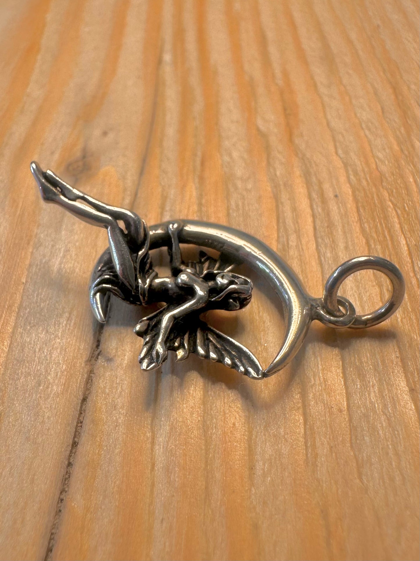 Vintage Fairy Sat on the Moon 925 Silver Pendant