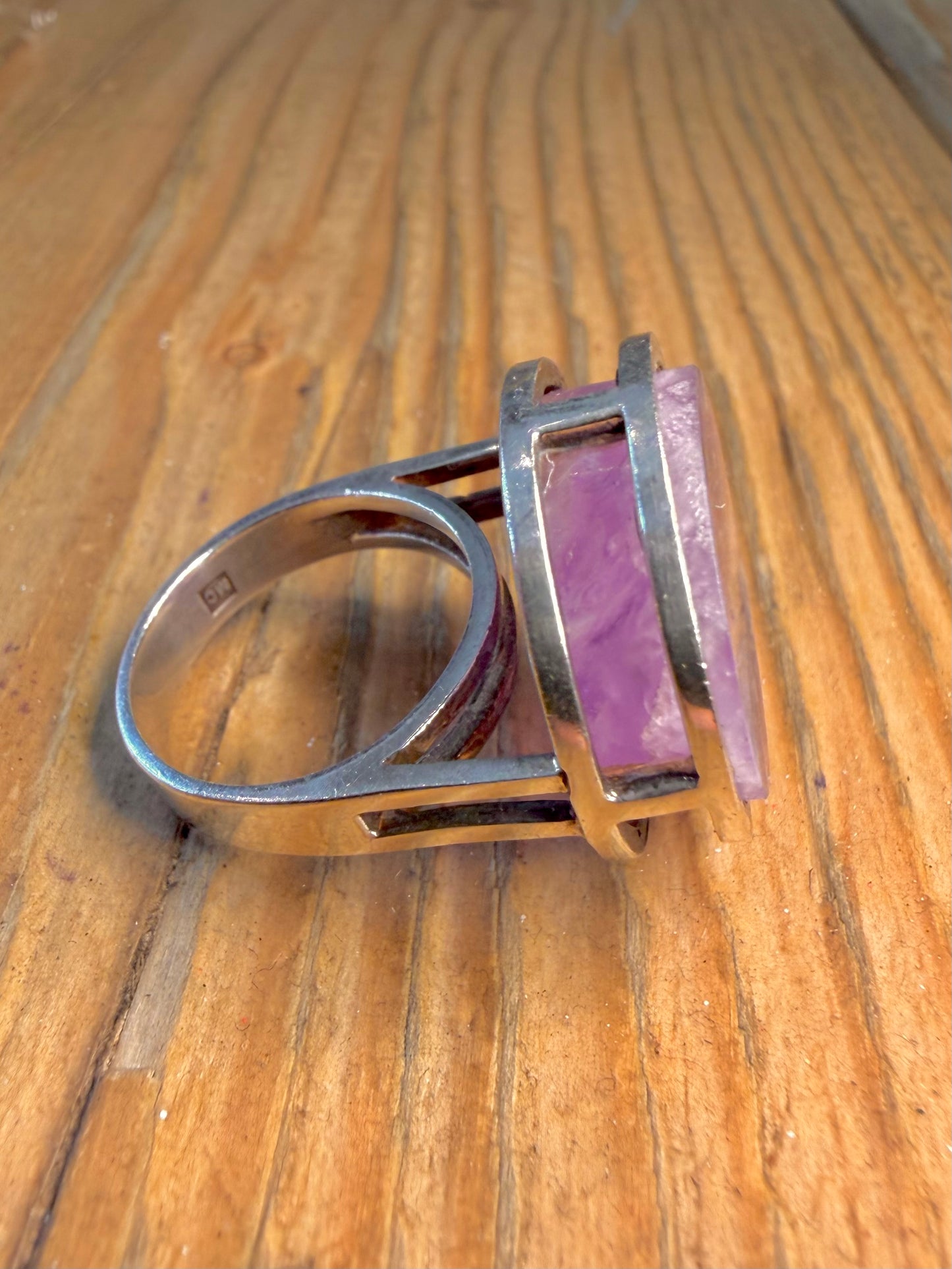 Modernist 1972 Amethyst Circle Maker MC London 925 Sterling Silver Size O1/2 Ring