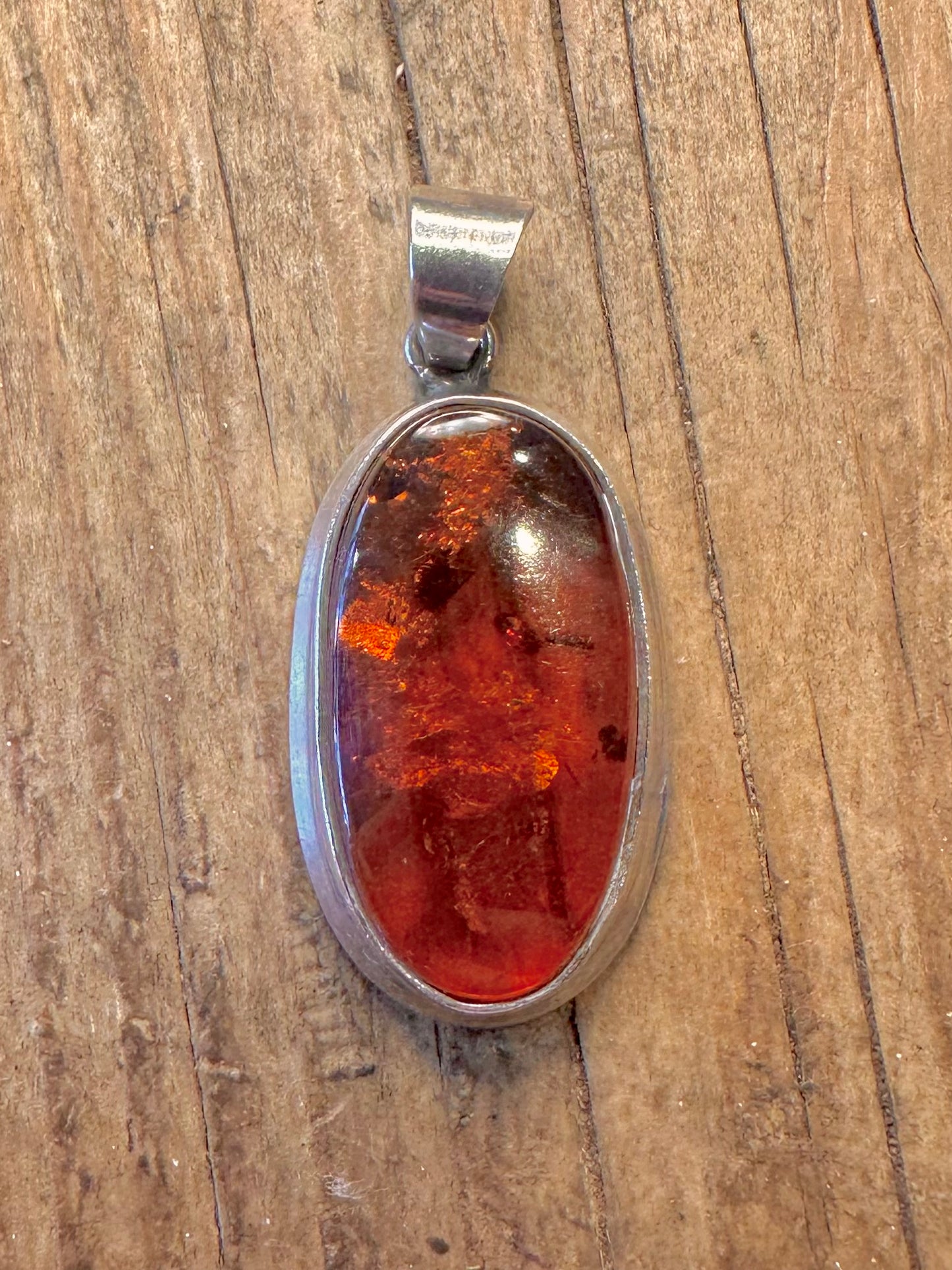 Amber Oval 925 Sterling Silver Pendant