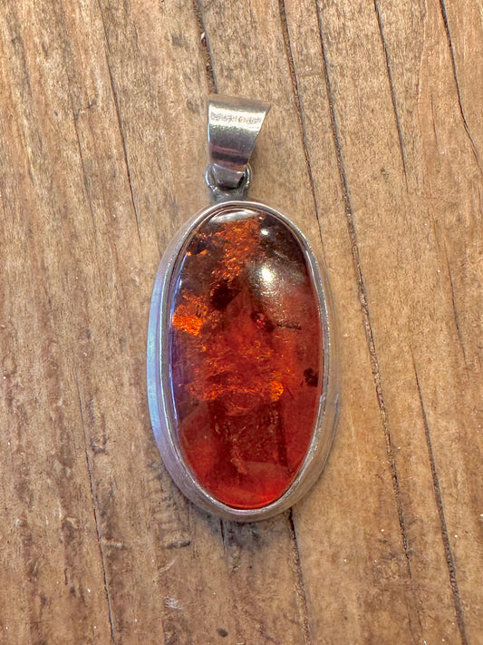 Amber Oval 925 Sterling Silver Pendant
