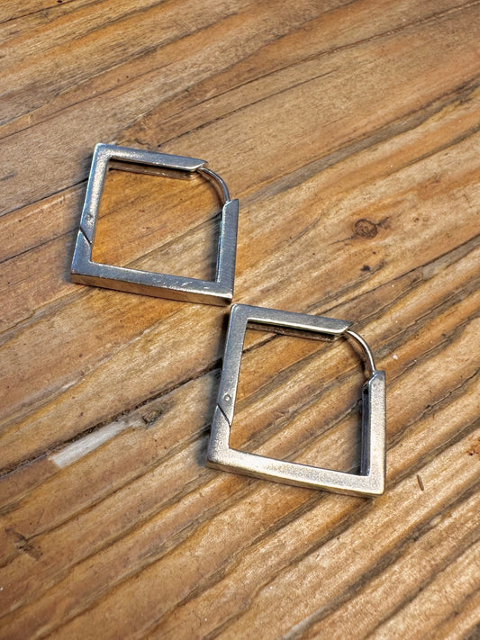 Square Modernist Hoops 925 Sterling Silver Earrings