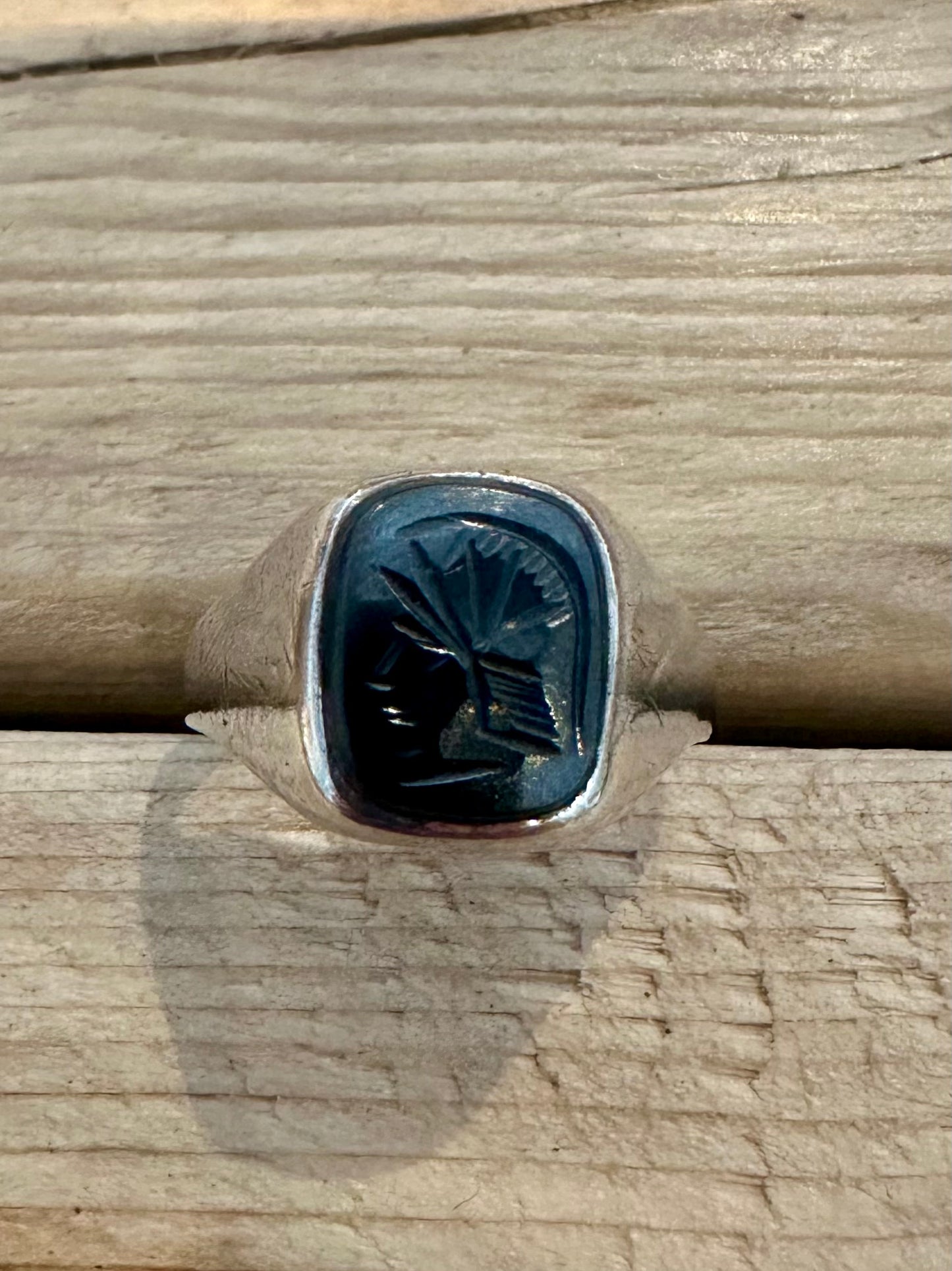 Vintage 1978 Intaglio Centurion Signet 925 Silver Size V Ring