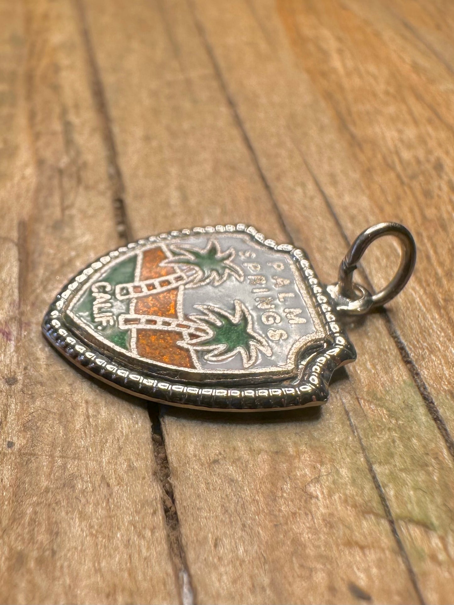 Vintage Enamel Palm Springs Shield 925 Sterling Silver Charm Pendant