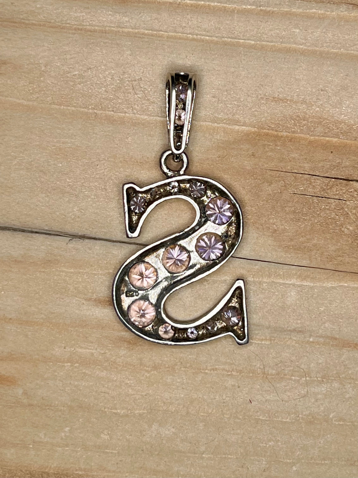 S Shaped Pink Stones 925 Sterling Silver Pendant