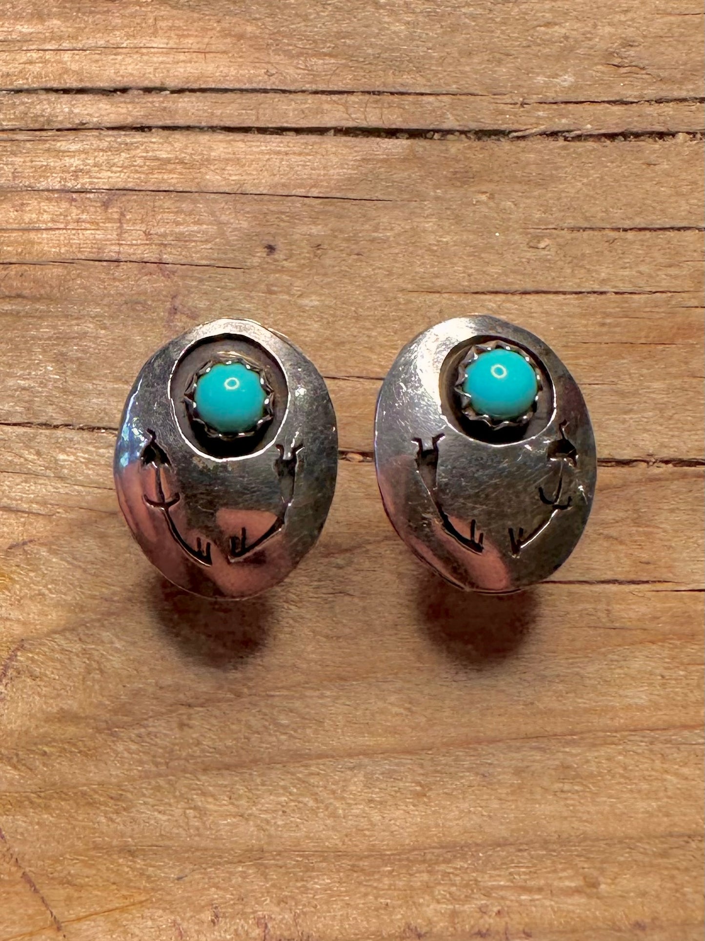 Vintage Navajo Türkis Concho Stil 925 Sterling Silber Ohrringe