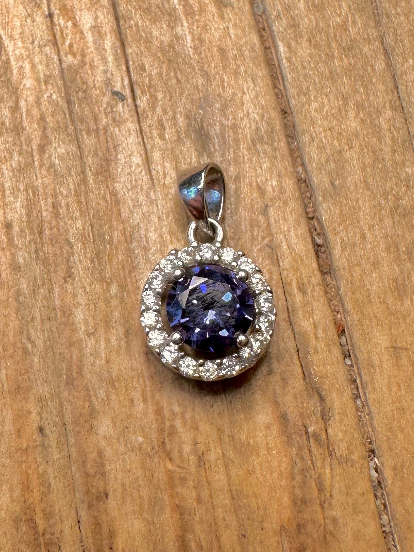 Vintage Blue and White CZ 925 Sterling Silver Pendant