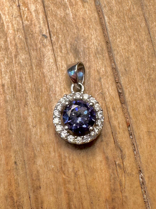 Vintage-Anhänger aus blau-weißem Zirkonia und 925er Sterlingsilber