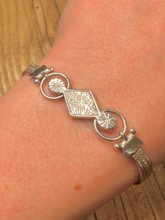 Vintage Albertina-Armband im viktorianischen Stil, gewebte Stränge, Albert-Verschluss mit Quaste, 925er Sterlingsilber, 19 bis 19,8 cm
