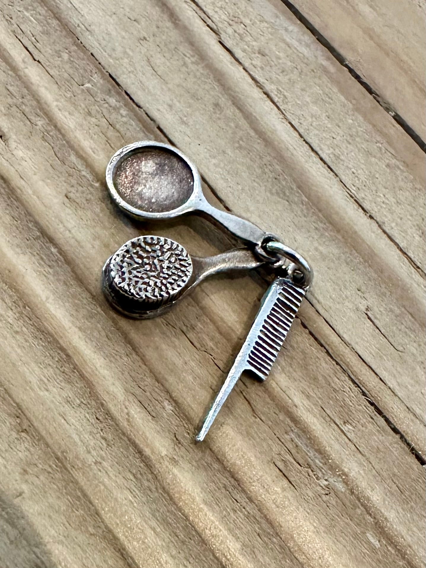 Vintage Comb Mirror and Brush 925 Silver Charm Pendant