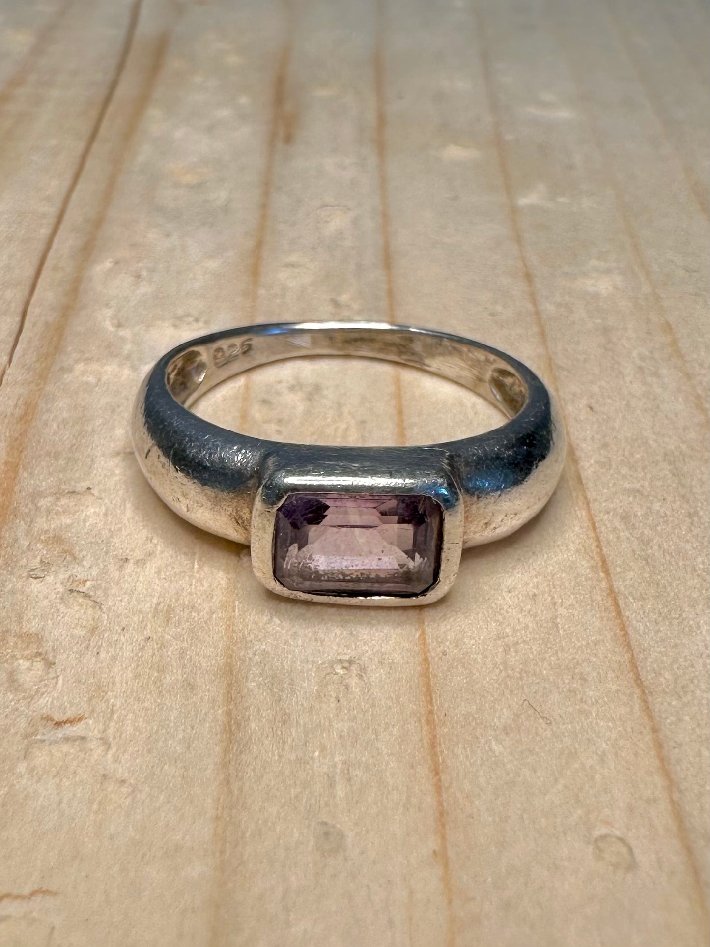 Rectangular Amethyst 925 Sterling Silver Size N Ring