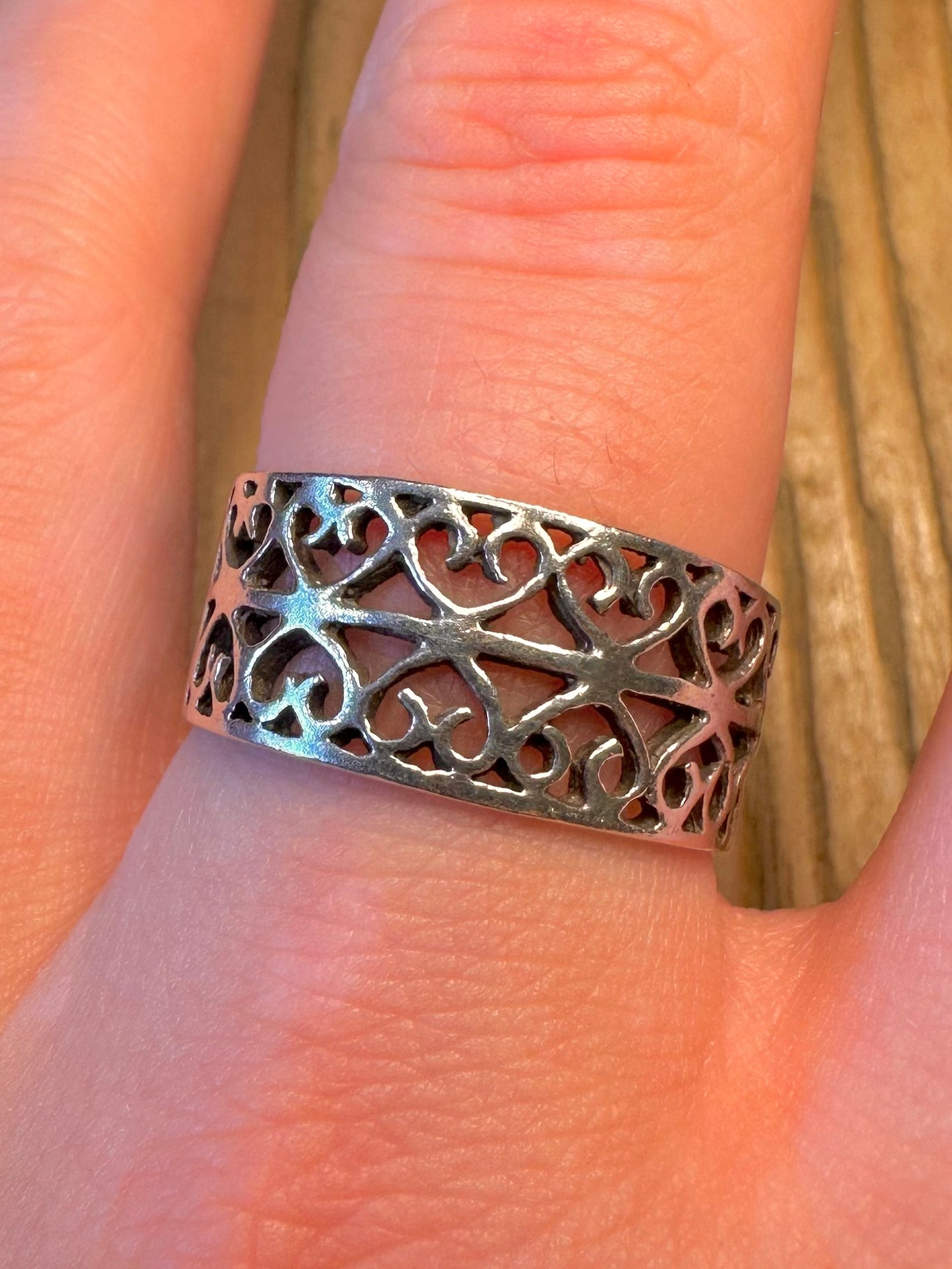 Wide Filigree Band 925 Sterling Silver Size V1/2 Ring