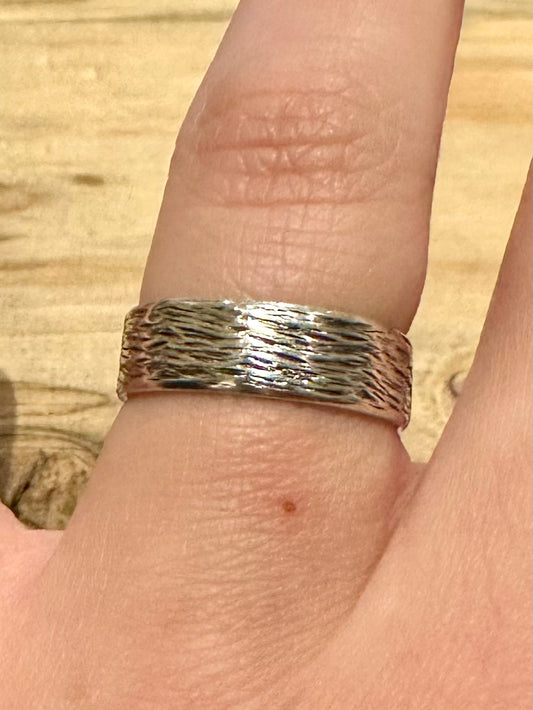 Vintage Bark Effect Band 925 Silver Size P Ring