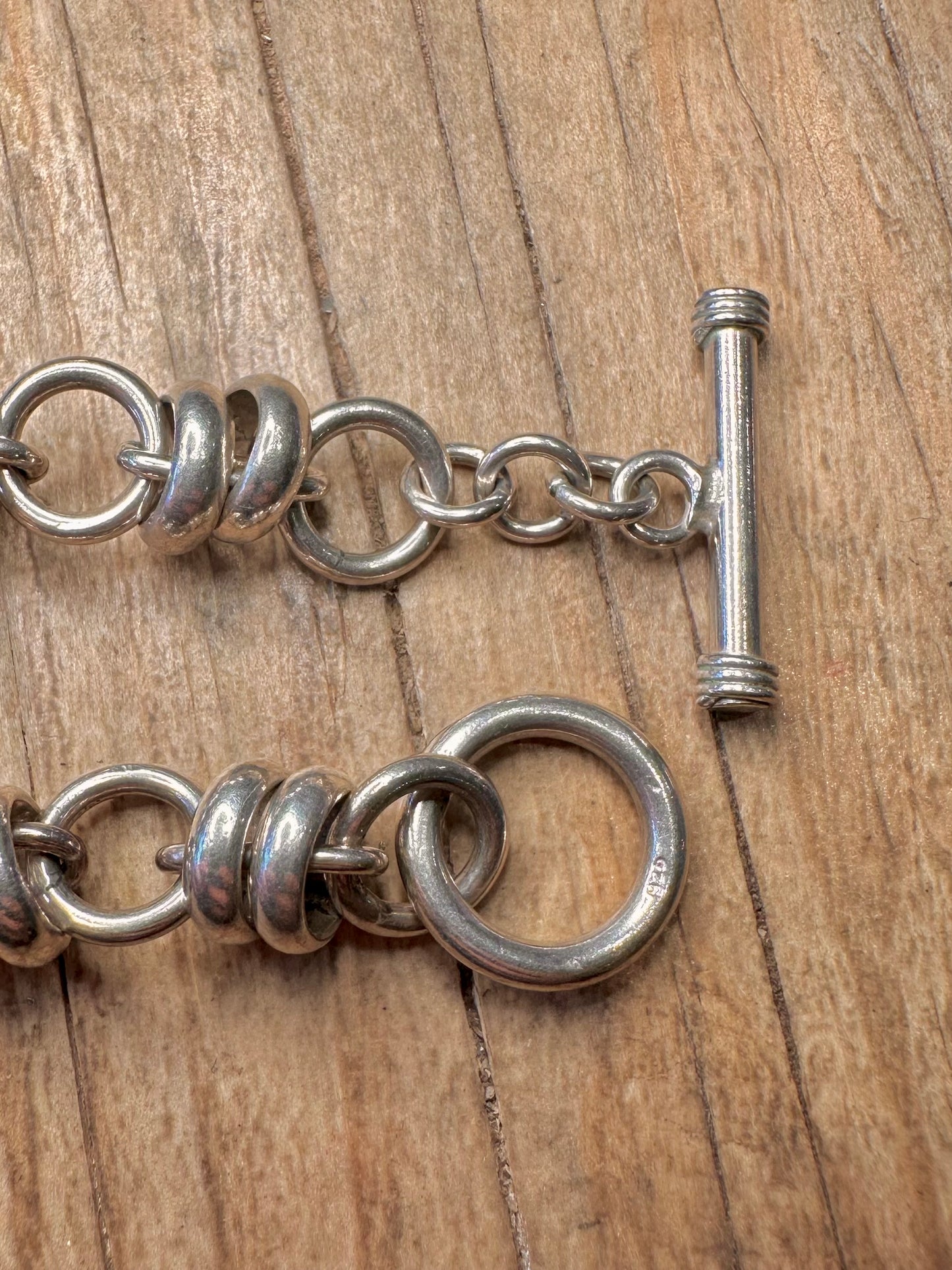 Vintage Circle Link T Bar 925 Sterling Silver 8 inch Bracelet