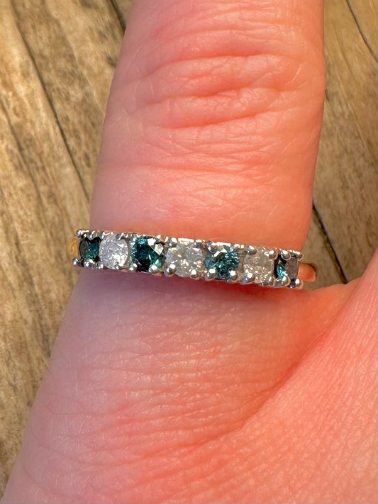 9ct Gold White and Blue Stone Size L Ring