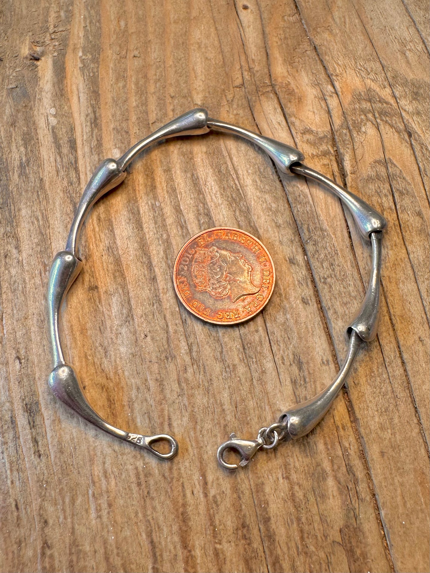 Abstract Teardrop Link 925 Sterling Silver 7.4 inch Bracelet