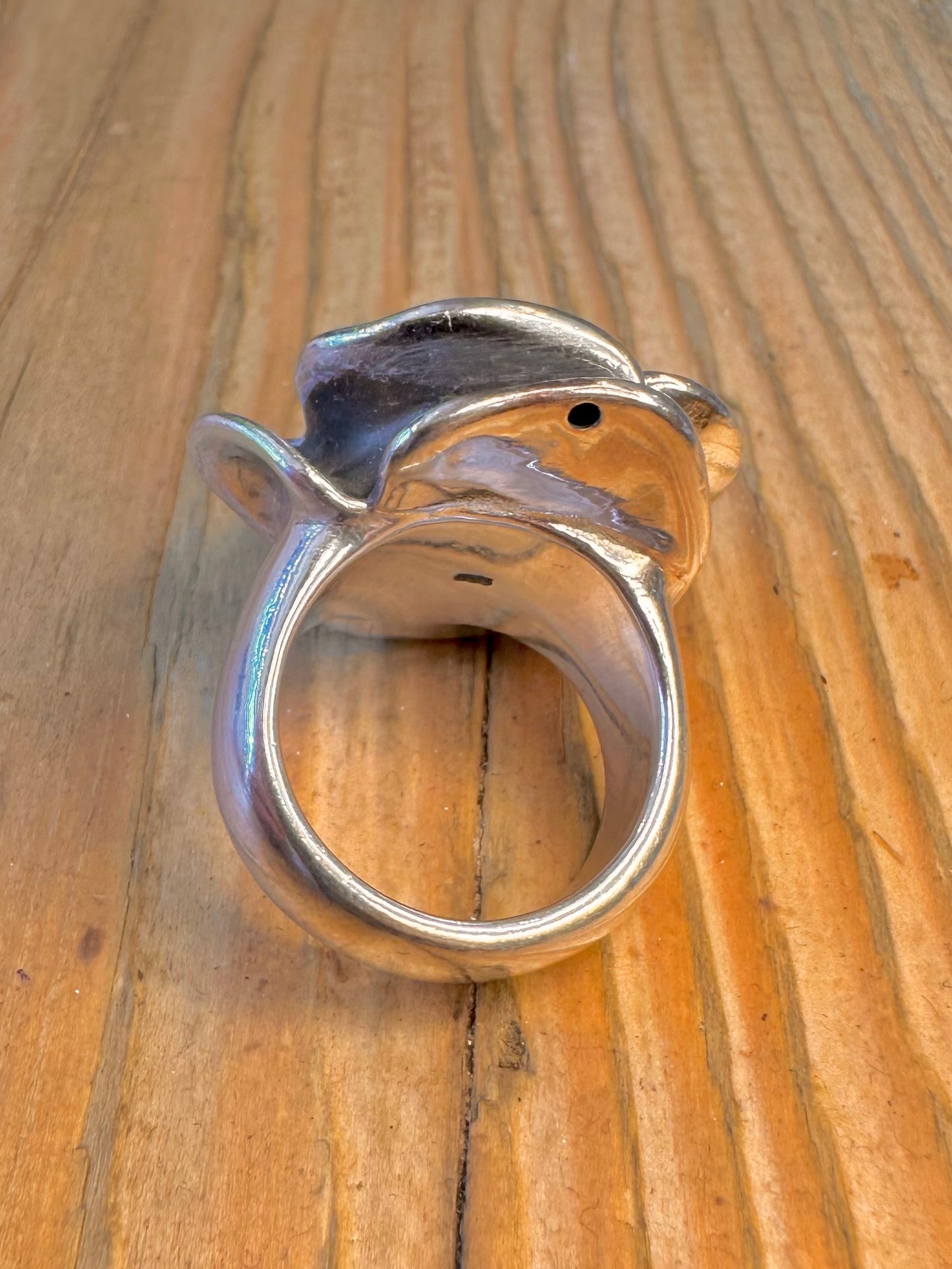 Large Rose Flower Hollow 925 Sterling Silver Size Q Ring