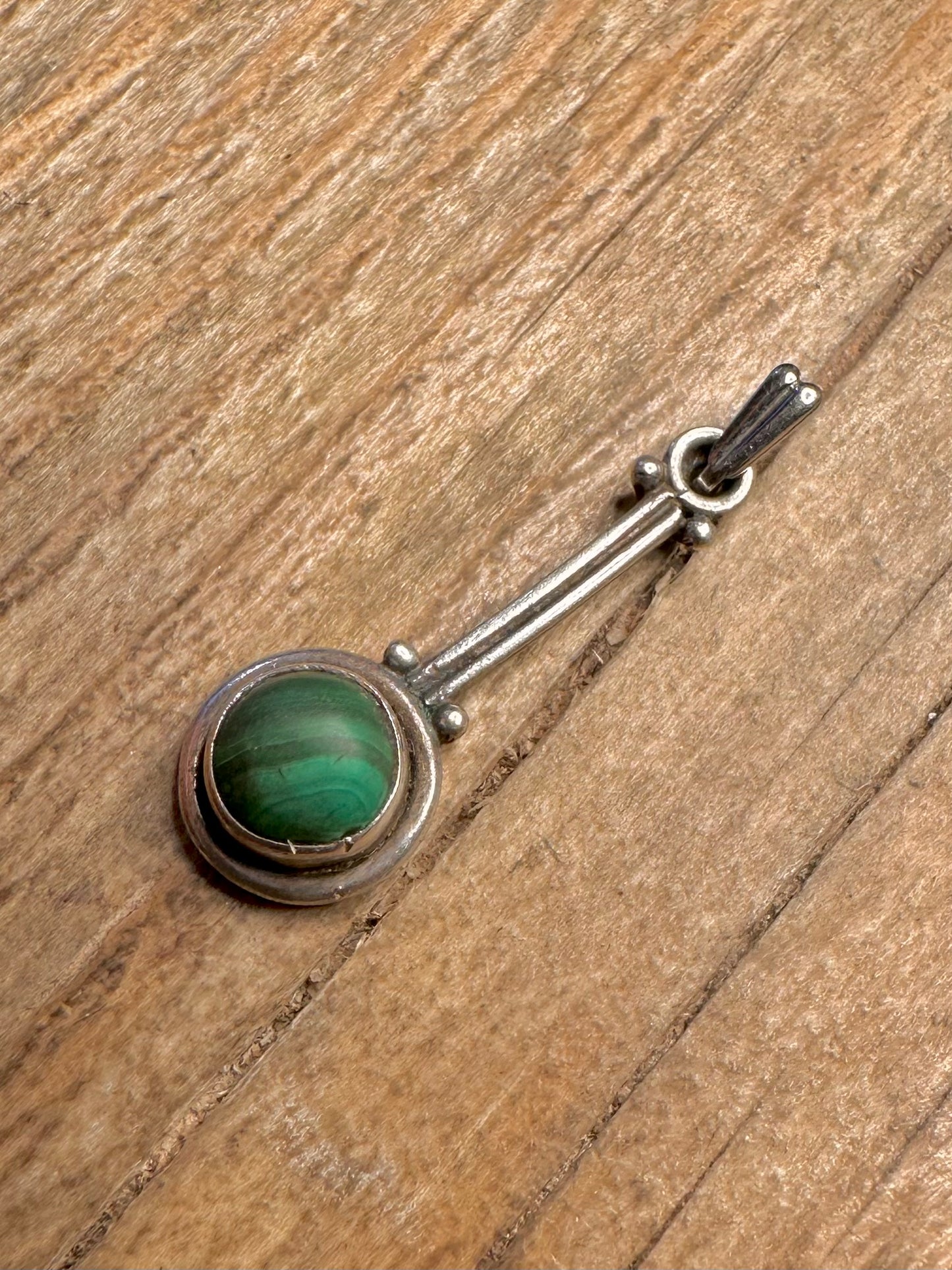Vintage Malachite 925 Sterling Silver Pendant