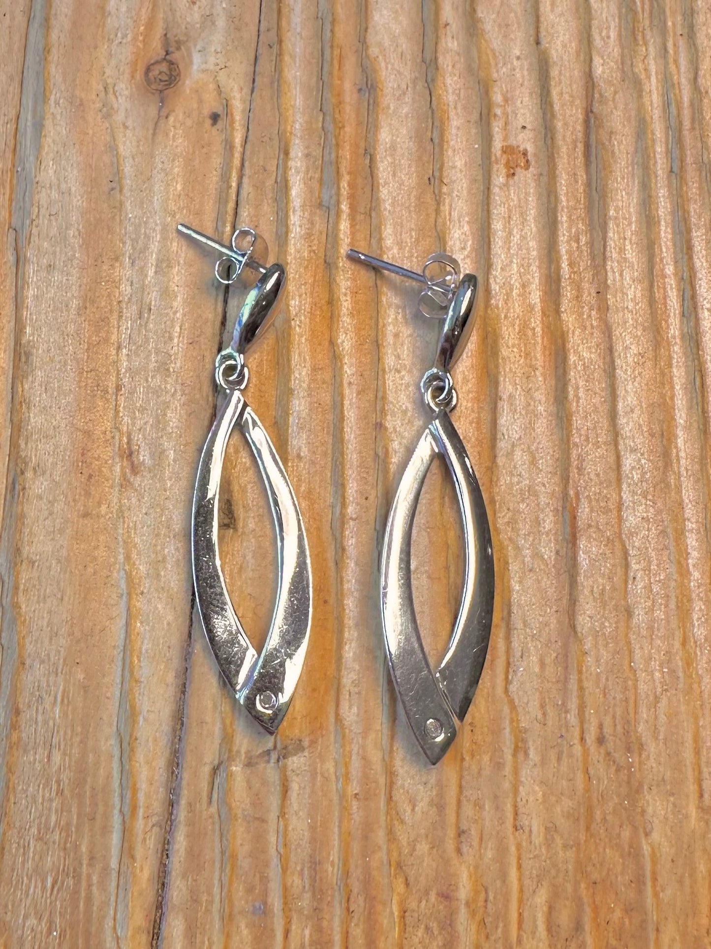 Modernist Dangle Diamond 925 Sterling Silver Earrings