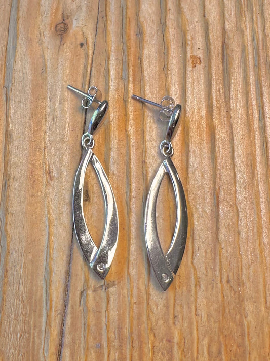 Modernist Dangle Diamond 925 Sterling Silver Earrings