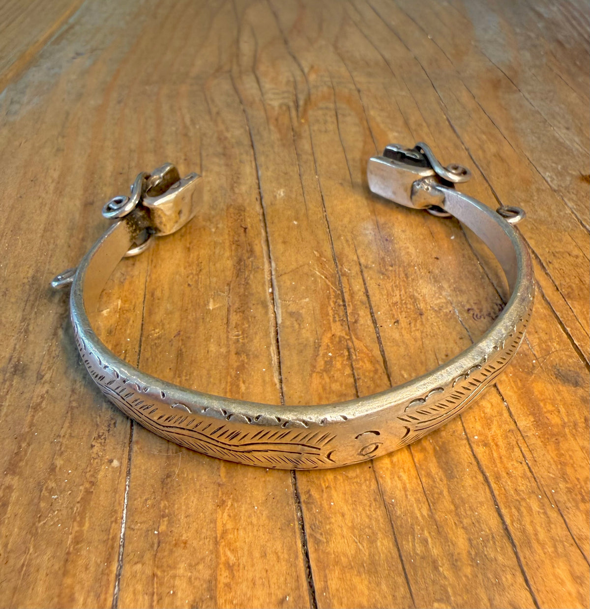 Double Headed Dragon Engraved Heavy Cuff Silver Bangle