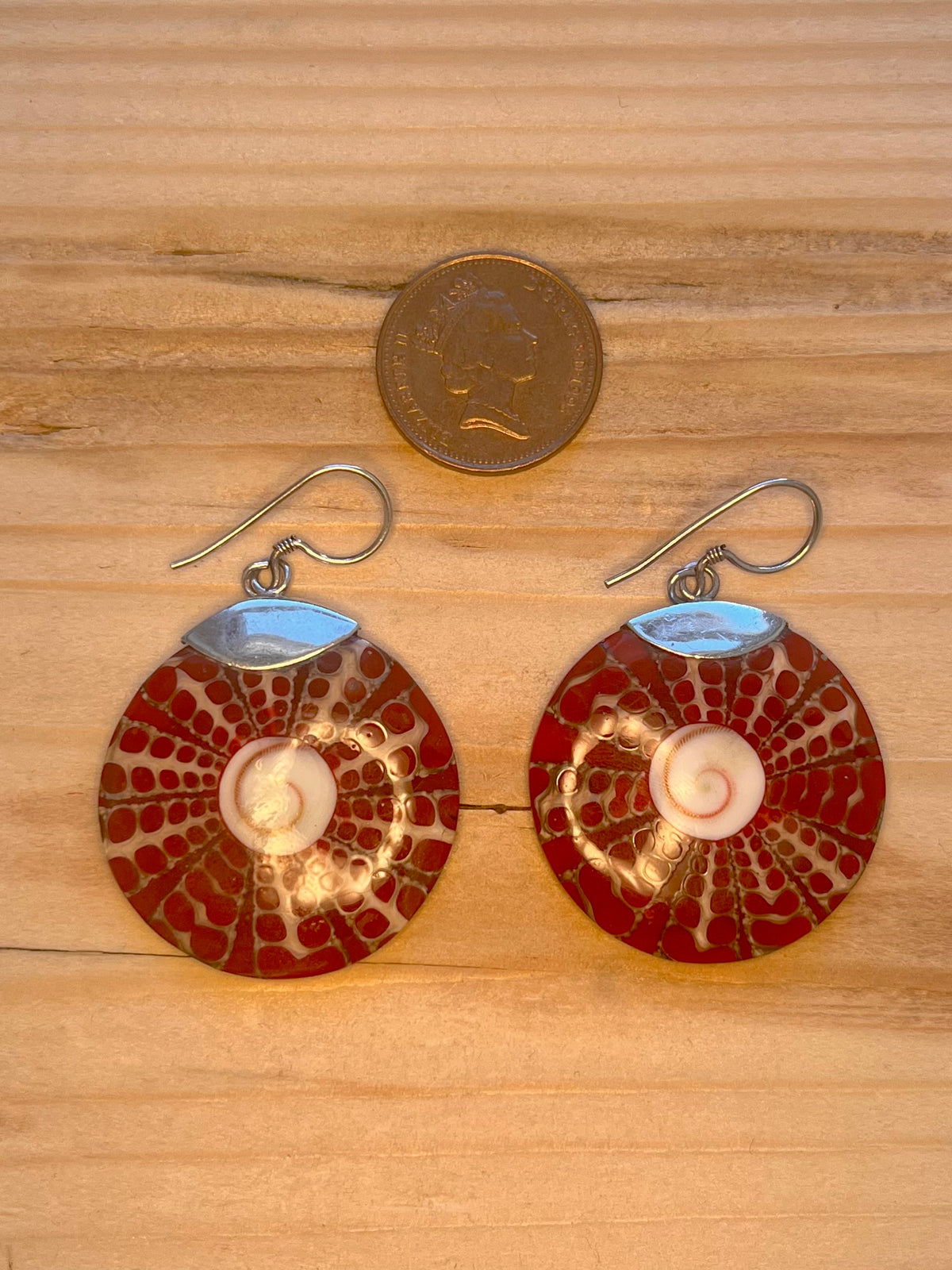 Circle Spotty Shell 925 Sterling Silver Drop Earrings