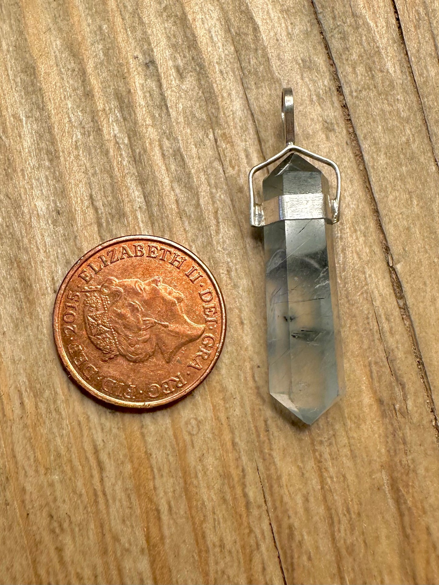 Vintage Rutilated Quarts Pillar 925 Sterling Silver Pendant