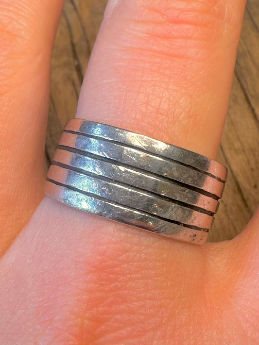 Lined Wide Band 925 Sterling Silver Size Y Ring