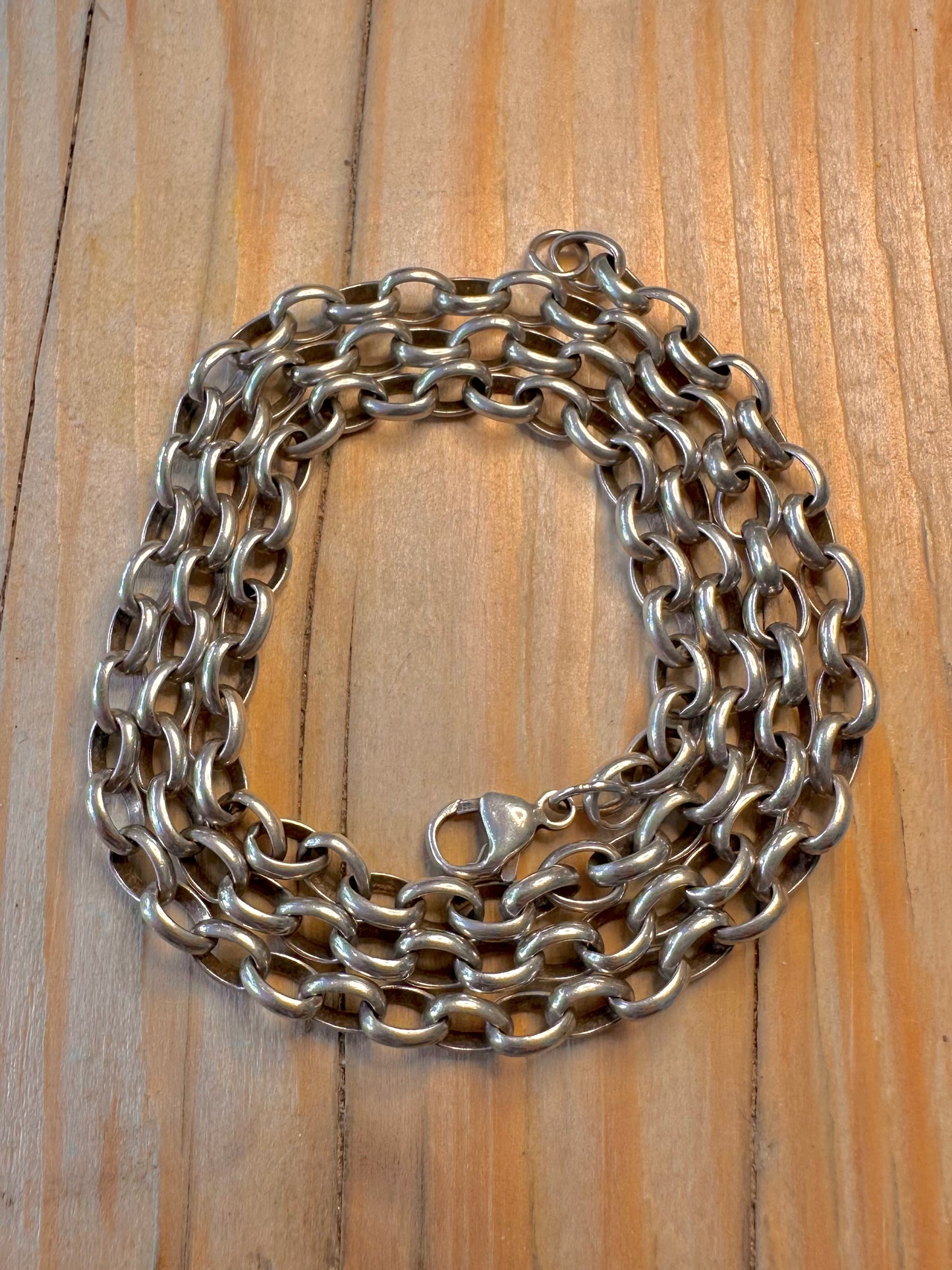 Vintage Chunky Oval Link 925 Silver Hallmarked 24.5 inch Necklace