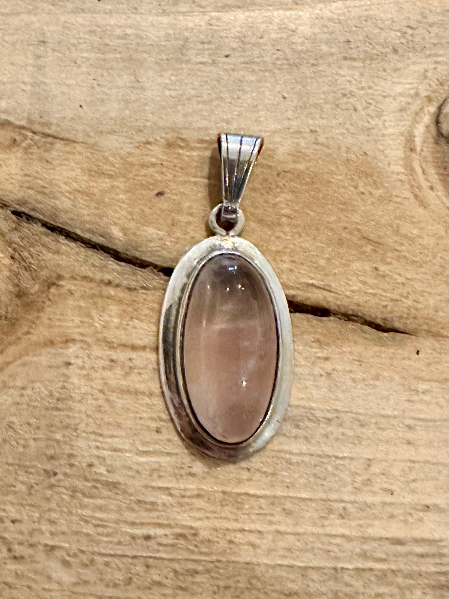 Vintage Rose Quarts Oval 925 Silver Pendant