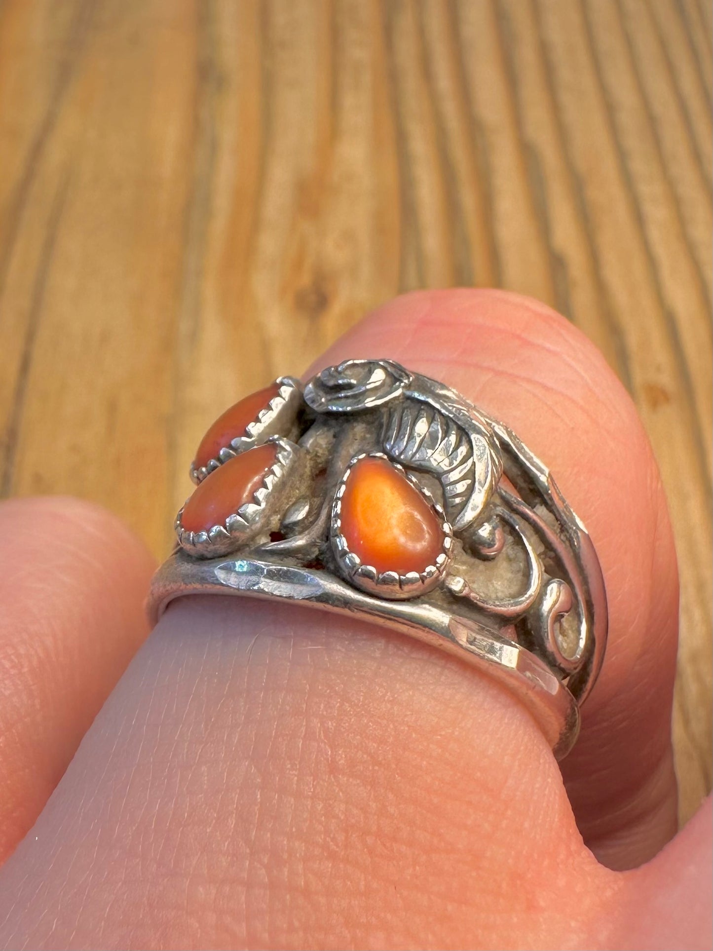 Southwestern Mussel Shell Floral 925 Sterling Silver Size P Ring